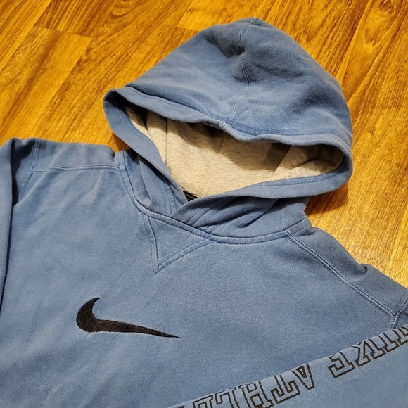 Nike Other - Vintage Nike Hoodie Sweatshirt Boys Medium Blue Distressed Big Swoosh‎ Y2K
